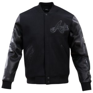 Pro Standard Atlanta Braves Triple Black Wool Varsity Jacket - Men's
